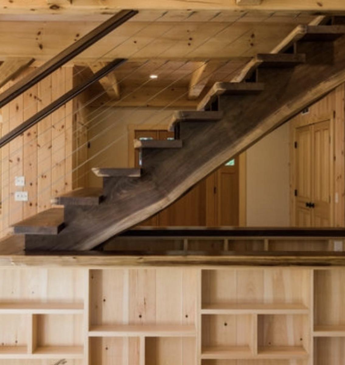 Staircase with live edge treads